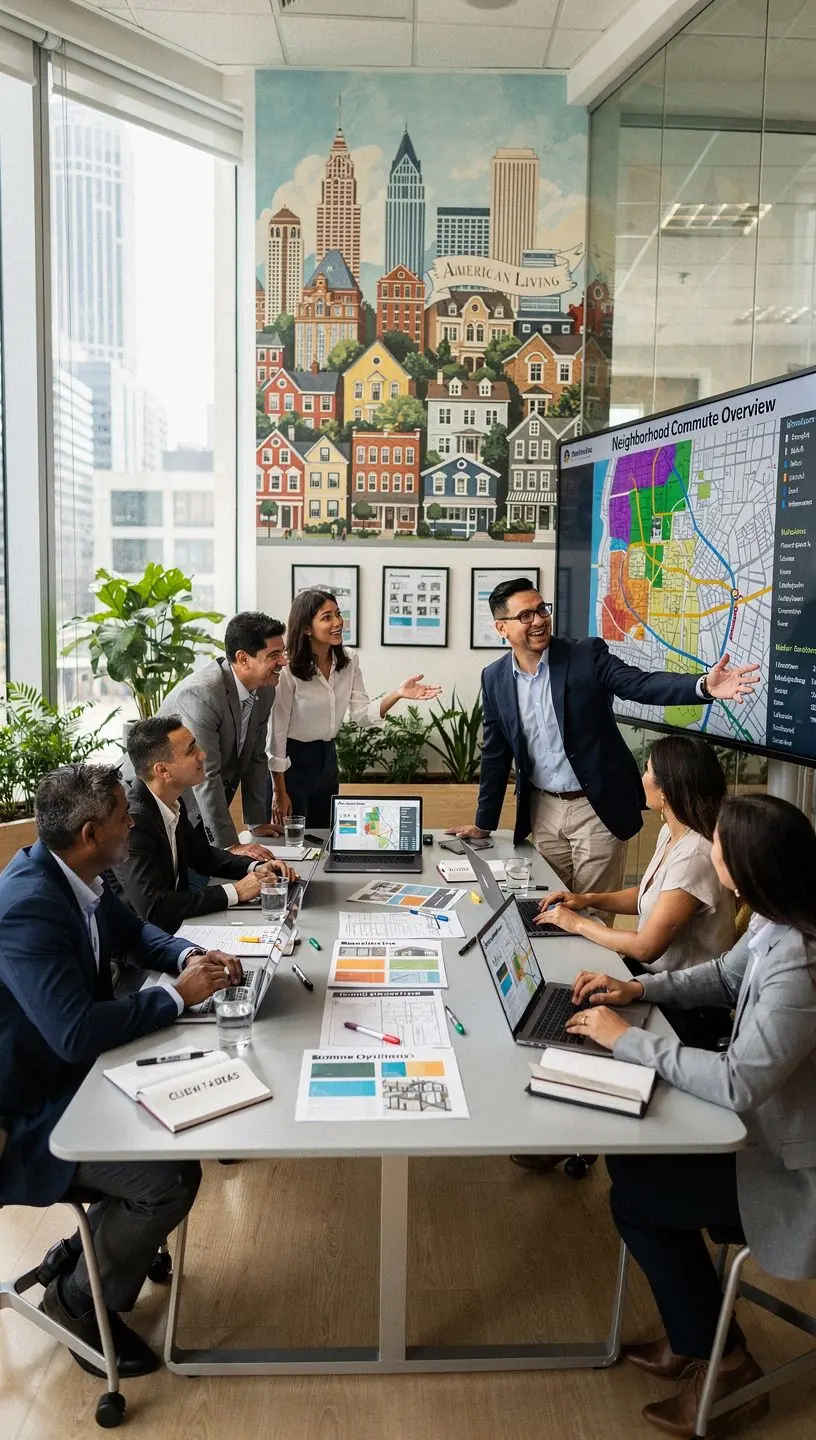 Rodzina rozmawia o możliwościach wynajmu domu na stół