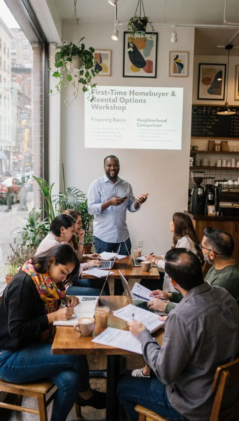 Grupa przyjaciół dyskutująca o idealnym miejscu do zamieszkania