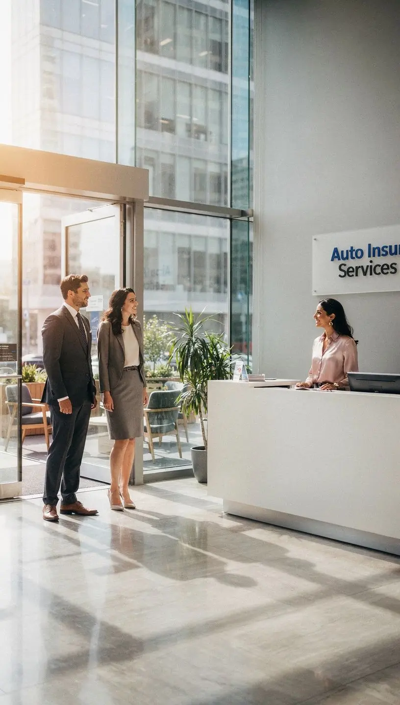 Kierowca przeglądający dokumenty ubezpieczeniowe w biurze wsparcia.